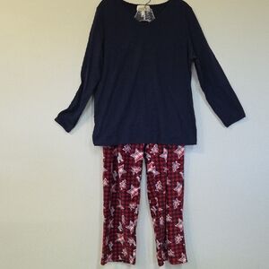 Stan Herman Navy Top and Red Plaid Fleece Christmas Pajama Set